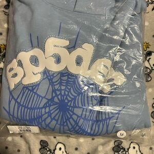 Blue Graphic sp5der Hoodie with White and Blue Design